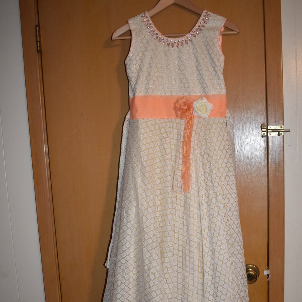 Off white and orange tween girls dress.
